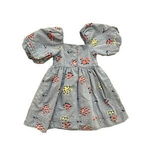 Janie and Jack Kid's blue Chambray Floral Puff Sleeve Dress Size 2T